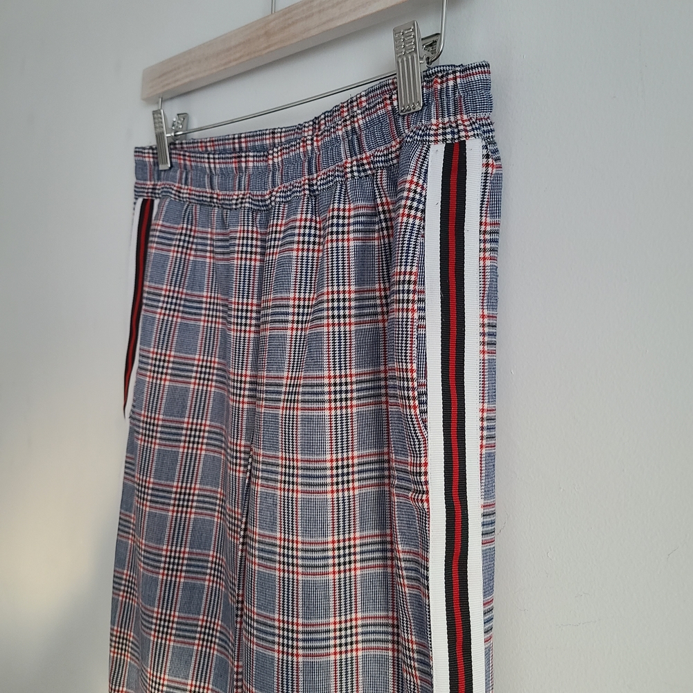 Hollister Blue Plaid Trousers with Red and White Stripes Size S
